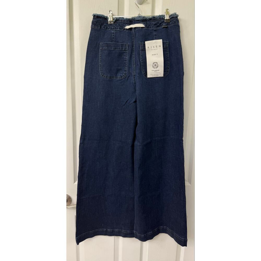 Risen Jeans Mid Rise Dark Wash Wide Leg Pants with Tie Waistband NWT Small $128 - Picture 4 of 10